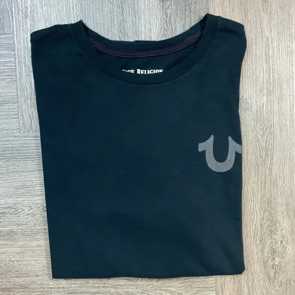 Y2K Vintage True Religion‎ Logo Graphic T-Shirt Mens Medium Black Red Classic